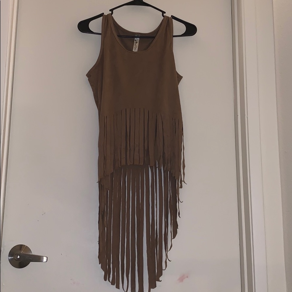Tan Faux Suede Tassel Fringed Blouse